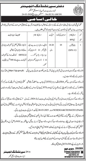 Department of irrigation Sukkur jobs 2026