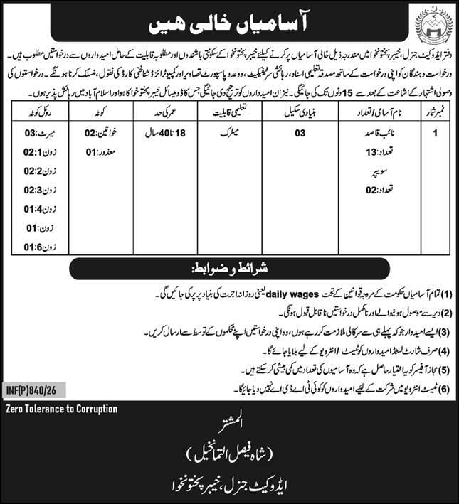 Advocate general , KPK jobs 2026
