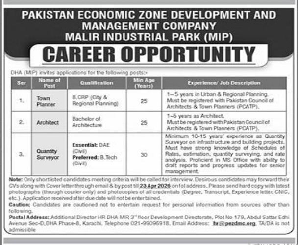 Pakistan economic zone development and management company Jobs 2026