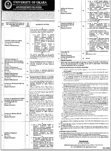 University of Okara Jobs 2026