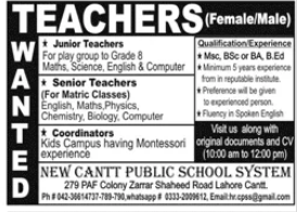 New cantt public school system Jobs 2026