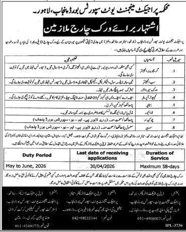 Department of project management unit   supports boards , Punjab , Lahore  Jobs 2026 