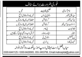Mian Afzal trust hospital  Jobs 2026