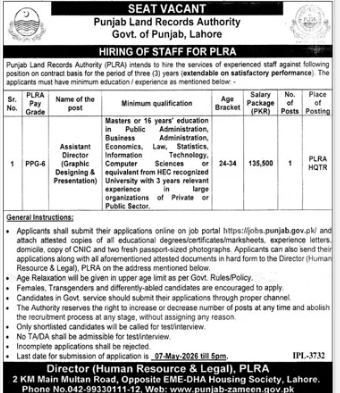 Punjab land records authority , government of Punjab , Lahore Jobs 2026