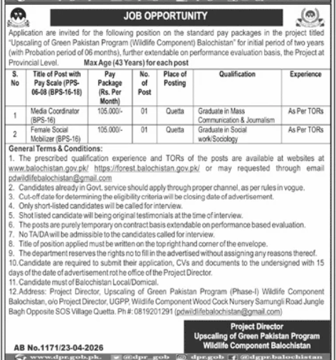 Project director upscalling of green Pakistan program Jobs 2026