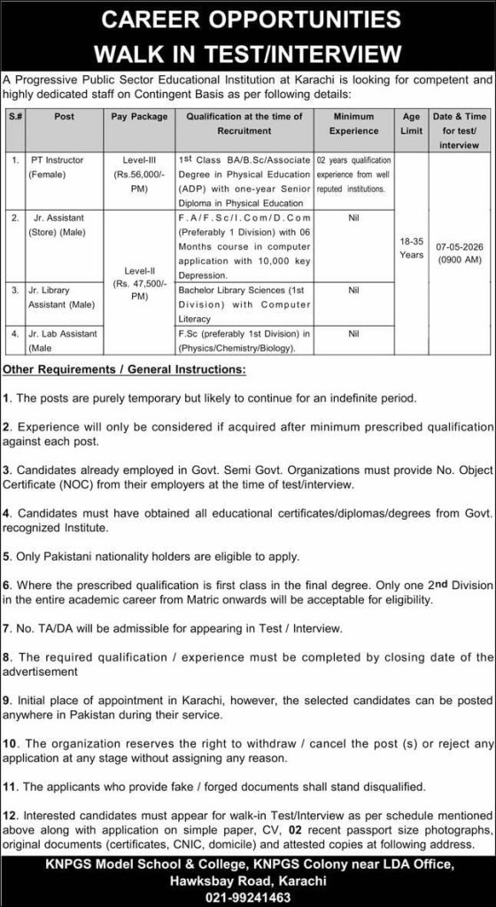 KNPGS  Model School and college Jobs 2026