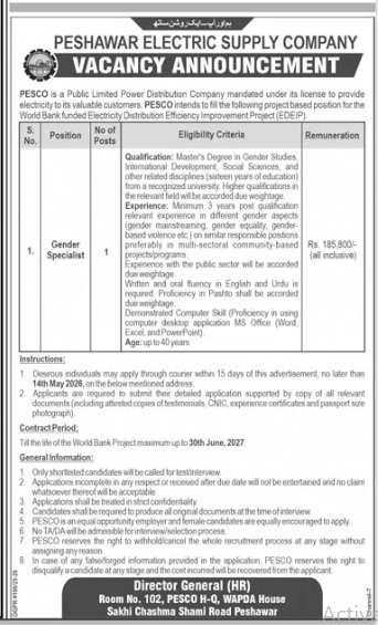 Peshawar electric supply company  Jobs 2026