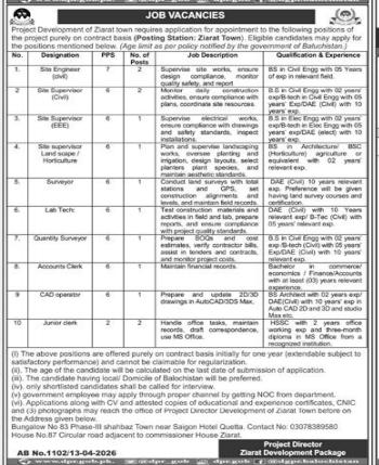 Project development of Ziarat town Jobs 2026