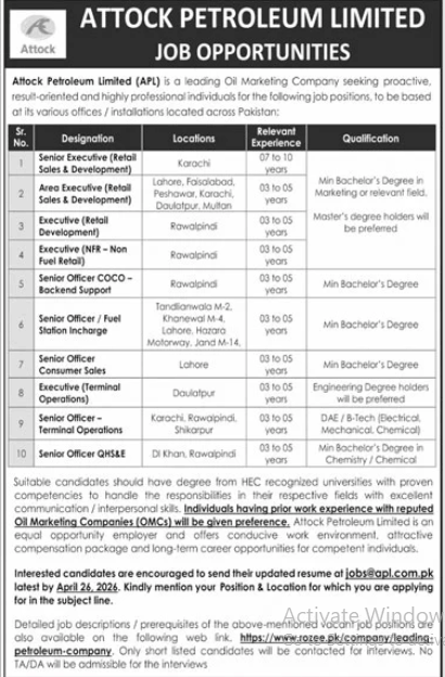 Attock petroleum limited    Jobs 2026
