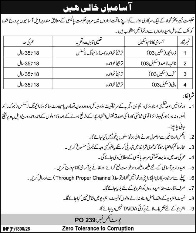 A government organization in KPK Jobs 2026