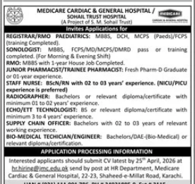 Medicare cardiac and general hospital / SOHAIL trust hospital Jobs 2026