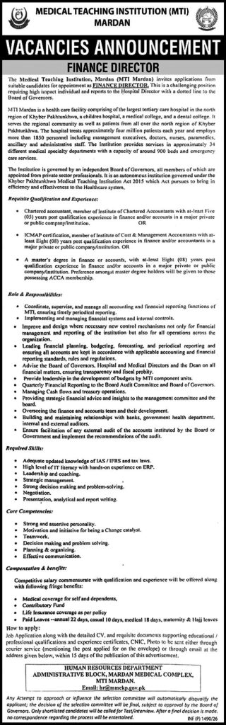 The medical teaching institution , Mardan Jobs 2026