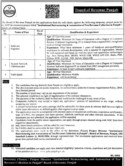 Board of revenue Punjab Jobs 2026