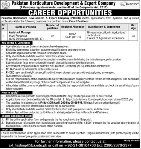 Pakistan horticulture development and export company Jobs 2026