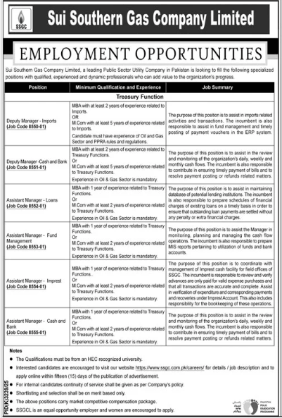 Sui southern gas company limited Jobs 2026