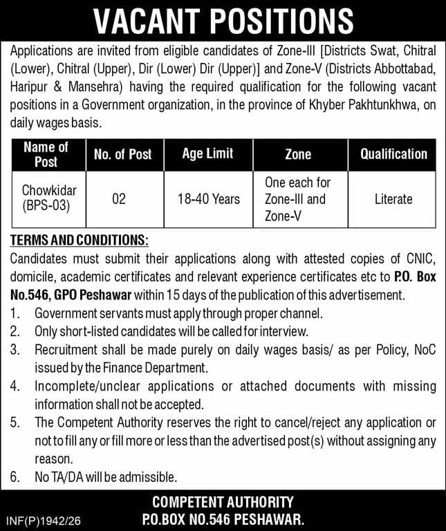 Competent Authority Peshawar   Jobs 2026