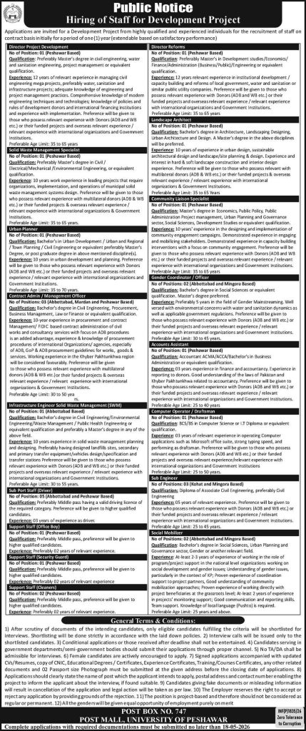 University of Peshawar (development project ) Jobs 2026