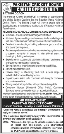 Pakistan Cricket Board Jobs 2026