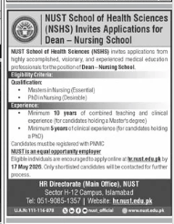 Nust school of health sciences Jobs 2026