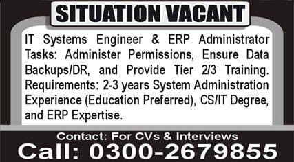 IT system engineer and ERP administrator confidential company Jobs 2026