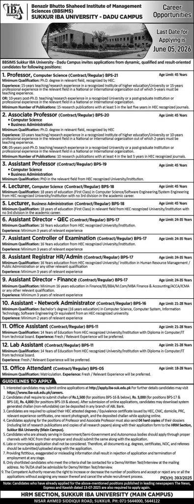 Sukkur IBA University – DADU campus Jobs 2026