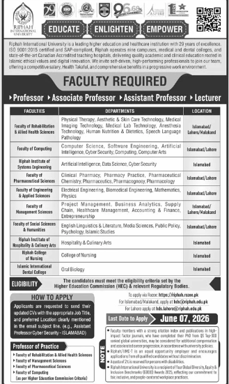 Riphah international university Jobs 2026