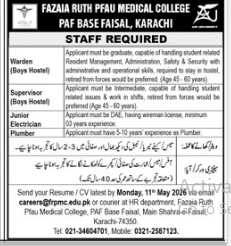 Fazia Ruth PFAU , Medical college PAF base faisal Karachi Jobs 2026