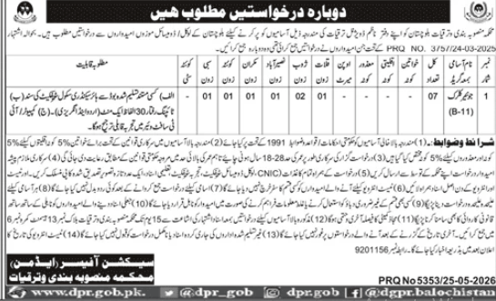 Planning and development department Balochistan Jobs 2026