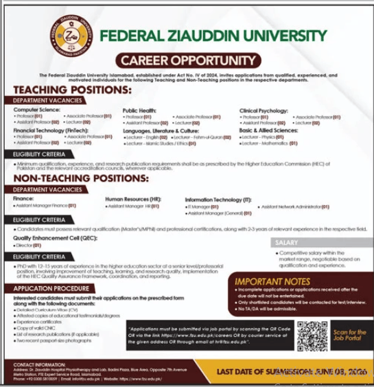 Federal ziauddin university Jobs 2026