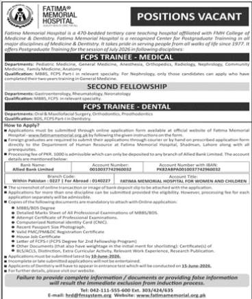 Fatima memorial hospital Jobs 2026