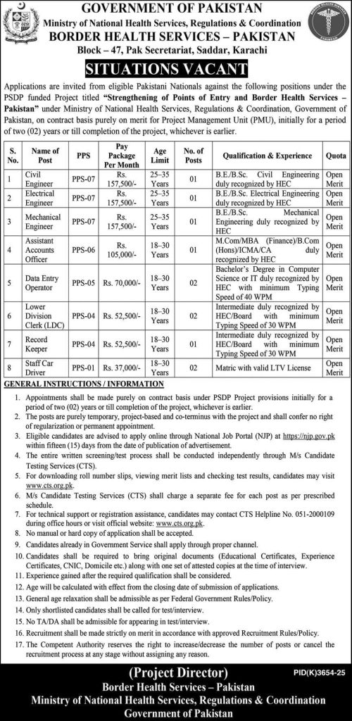 Ministry of national health services regulation and coordination Jobs 2026