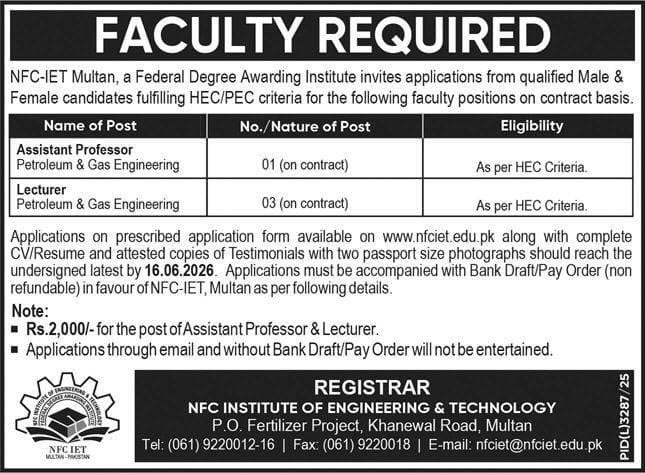 NFC-IET Multan Jobs 2026