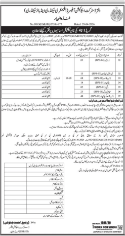 Office of district education officer Elementary , secondary , higher secondary Tando Allahyar Jobs 2026