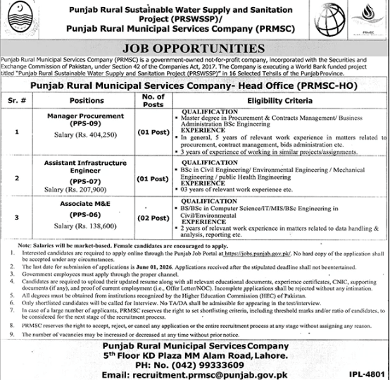 Punjab Rural Municipal Services Company Jobs 2026