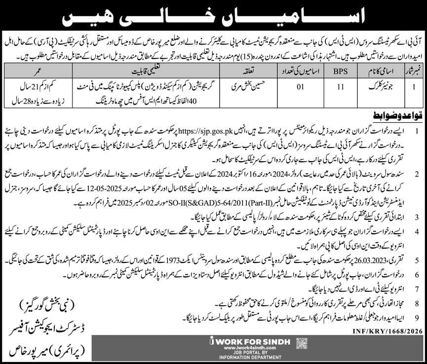 IBA Sukkur testig service  Jobs 2026