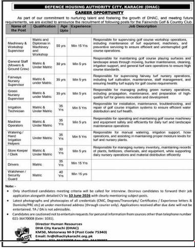Defense housing authority city , karachi Jobs 2026