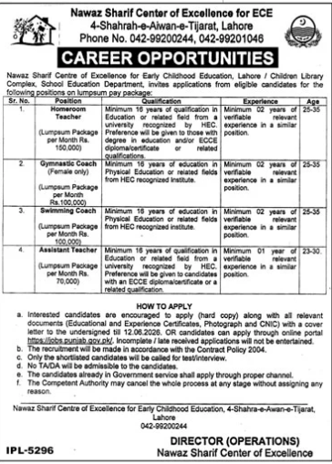 Nawaz Sharif center of Excellence for ECE Jobs 2026