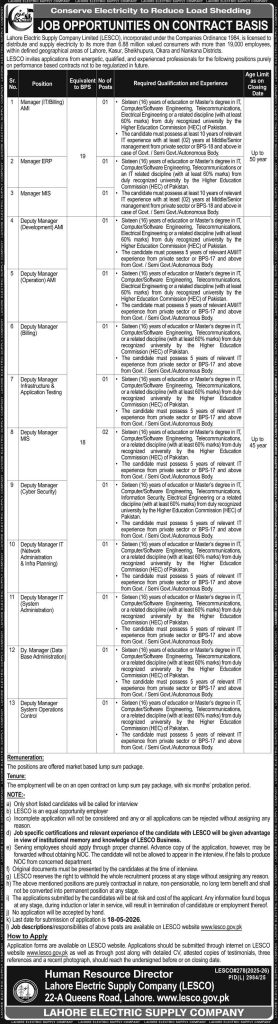 Lahore electric supply company limited Jobs 2026