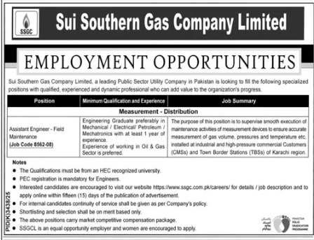 Sui southern gas company limited Jobs 2026