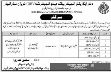 office of Executive Engineer Public Health Engineering Division Tando Allahyar Jobs 2026
