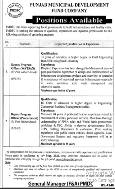 Punjab municipal development fund company Jobs 2026