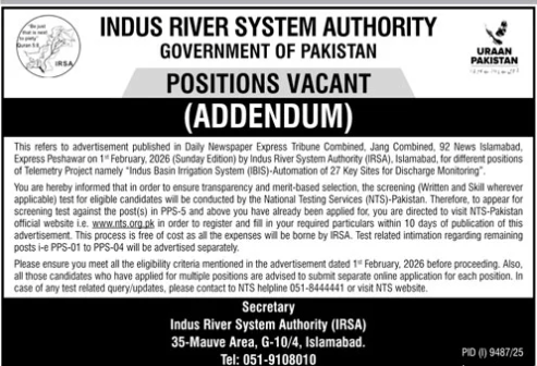 Indus river system authority Jobs 2026