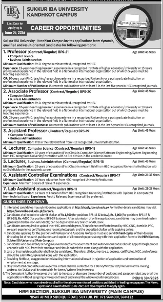 Sukkur IBA university kandkhot campus Jobs 2026