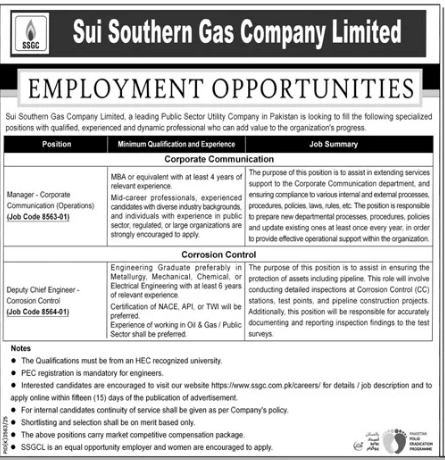 Sui southern gas company limited Jobs 2026