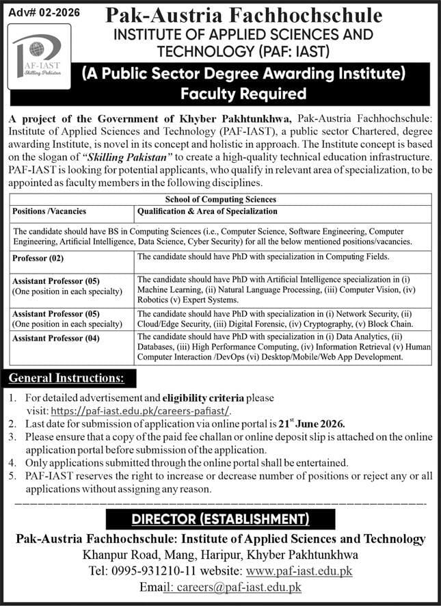 Pak – Austrian Fachhochschule Institute of Applied Sciences and Technology Jobs 2026