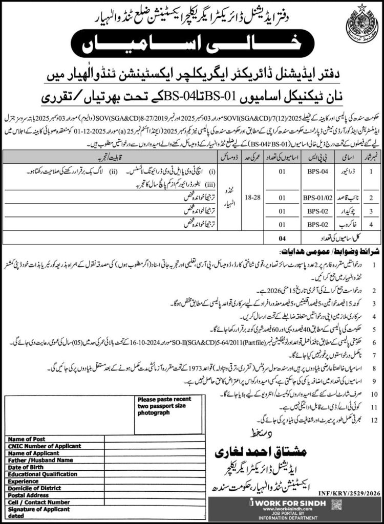 Office of Additional Director Agriculture Extension , Tando Allahyar Jobs 2026