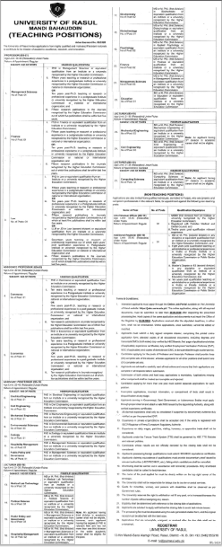 University of Rasul Mandi Bahauddin Jobs 2026