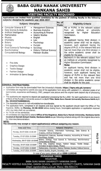 BABA Guru Nanak University Jobs 2026