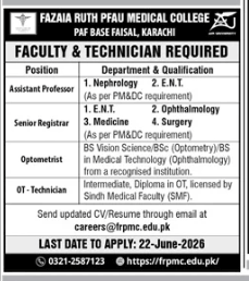 Fazaia Ruth PFAU Medical College Jobs 2026