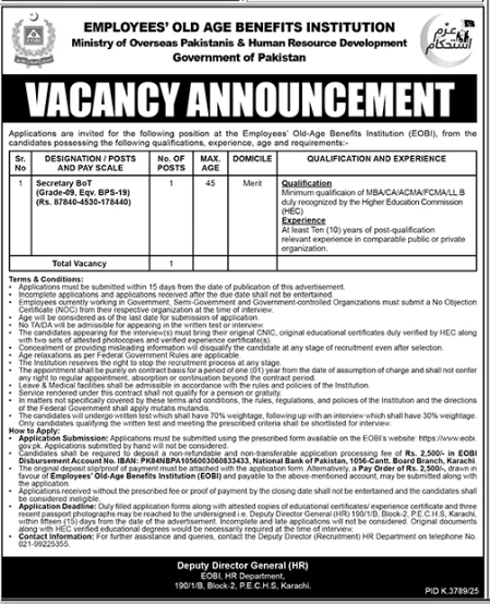 Employee’s Old Age Benefit Institute Jobs 2026